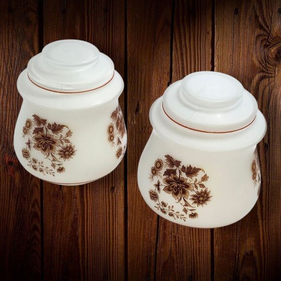 2 Vintage Kichler Co. Ceiling Mount Lamp Retro Brown Floral frosted Glass Shade - Picture 2 of 7